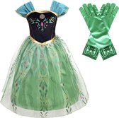 Het Betere Merk - Prinsessenjurk meisje - groene verkleedjurk - Prinsessen speelgoed - maat 116/122 (130)- Verkleedkleren Meisje- Prinsessen handschoenen - Vlechtjes - Verjaardag m