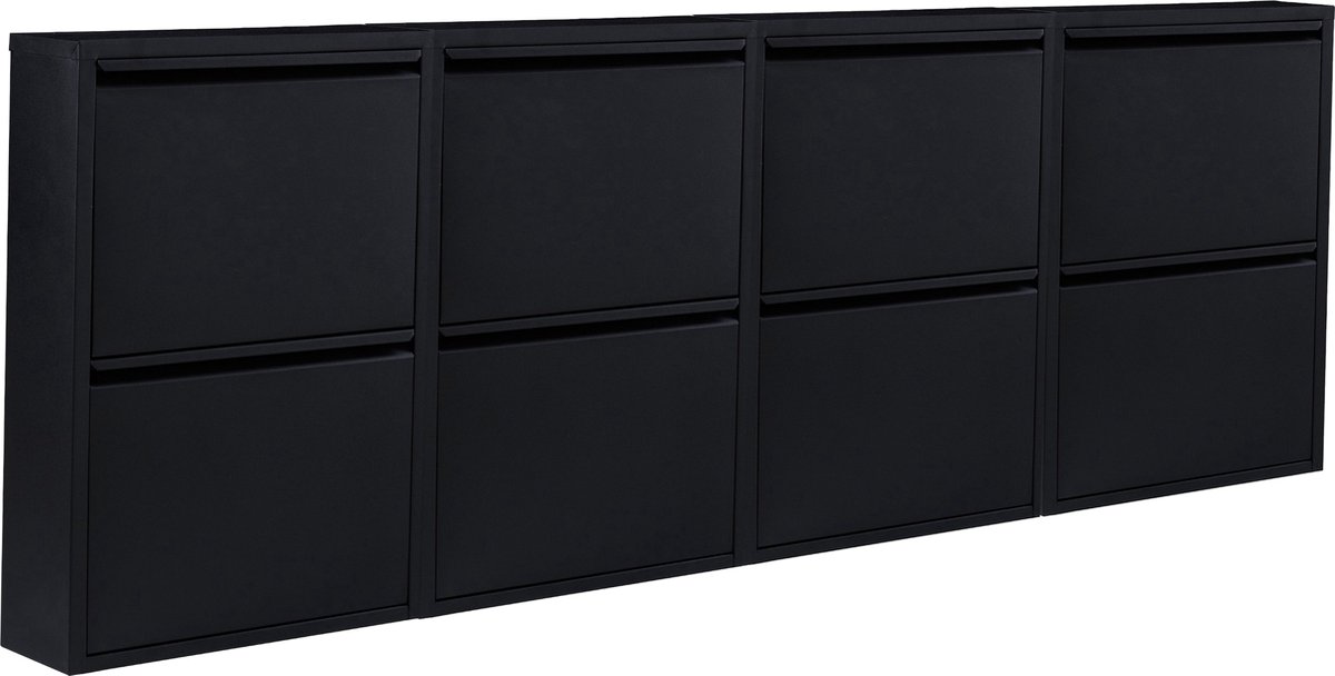Naturn Living Metalen schoenenkast 8 - deurs - set van 4 | 222 x 17 x 75 cm | Functionele en compacte schoenenkast voor het stijlvol opbergen van jouw schoenen verzameling | Schoenenrek | Mat zwart