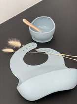 Noahsofi - ecovriendelijke silicone baby eetset - dusty blue - lepel - kom - slab