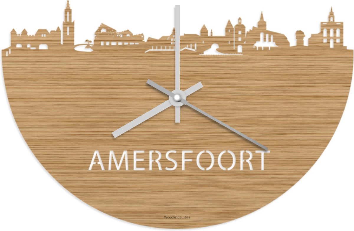 Skyline Klok Amersfoort Bamboe hout - Ø 40 cm - Stil uurwerk - Wanddecoratie - Meer steden beschikbaar - Woonkamer idee - Woondecoratie - City Art - Steden kunst - Cadeau voor hem - Cadeau voor haar - Jubileum - Trouwerij - Housewarming -