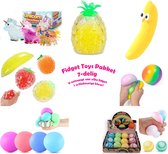 Fidget Toys pakket onder de 30 euro - 7 delig pakket - Regenboog Noodles - Banaan - Wortel - Foamballetjes en meer