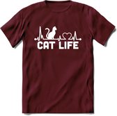 Cat Life - Katten T-Shirt Kleding Cadeau | Dames - Heren - Unisex | Kat / Dieren shirt | Grappig Verjaardag kado | Tshirt Met Print | - Burgundy - L
