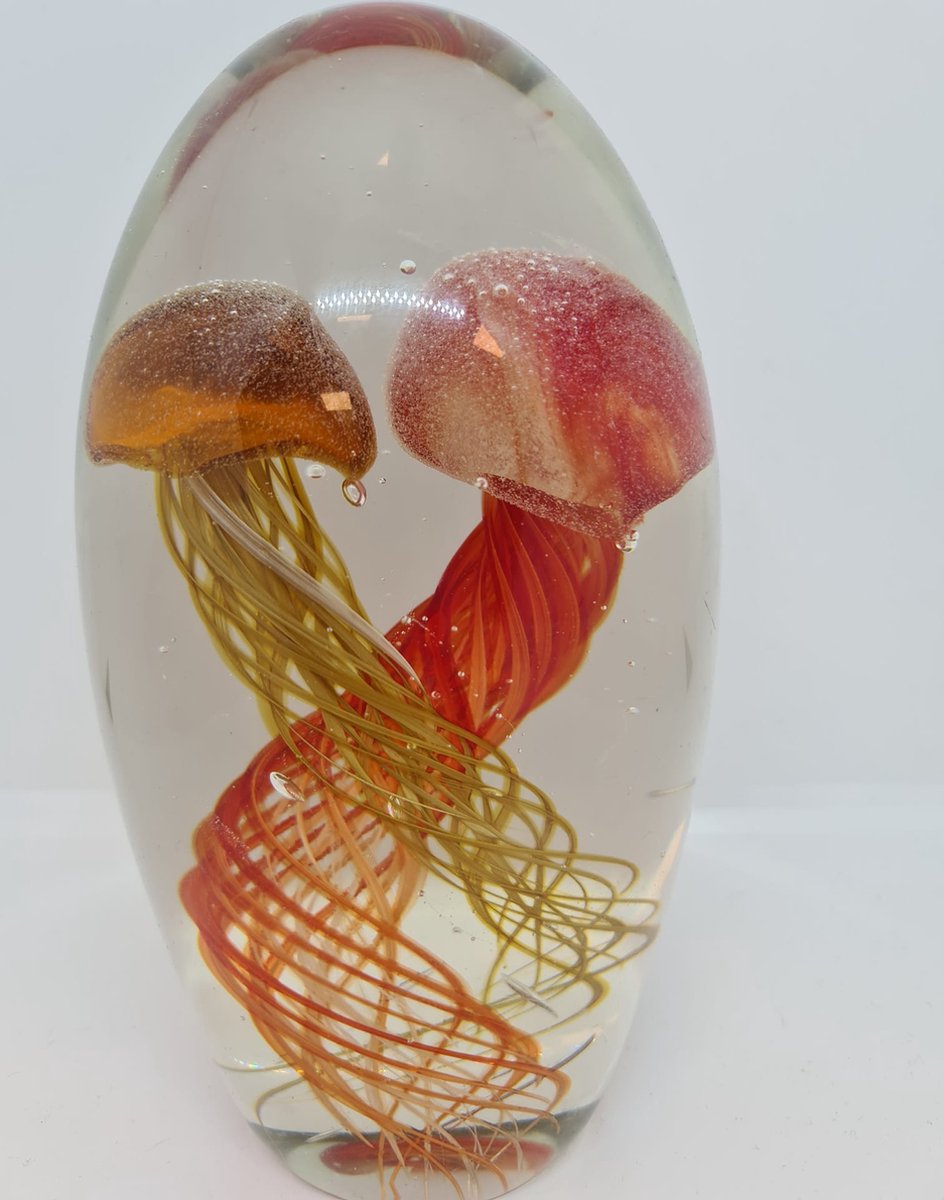 Glassculptuur kwallen oranje