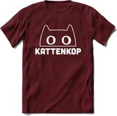 Kattenkop - Katten T-Shirt Kleding Cadeau | Dames - Heren - Unisex | Kat / Dieren shirt | Grappig Verjaardag kado | Tshirt Met Print | - Burgundy - XXL