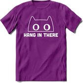 Hang In There - Katten T-Shirt Kleding Cadeau | Dames - Heren - Unisex | Kat / Dieren shirt | Grappig Verjaardag kado | Tshirt Met Print | - Paars - S