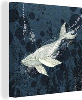 Canvas Schilderij Illustratie van een walvis in het water - 20x20 cm - Wanddecoratie