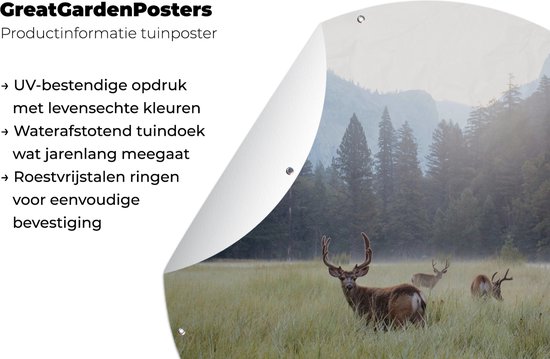 Garden Circle Forest - Cerf - Brouillard - 60x60 cm - Affiche de Jardin Ronde - Extérieur