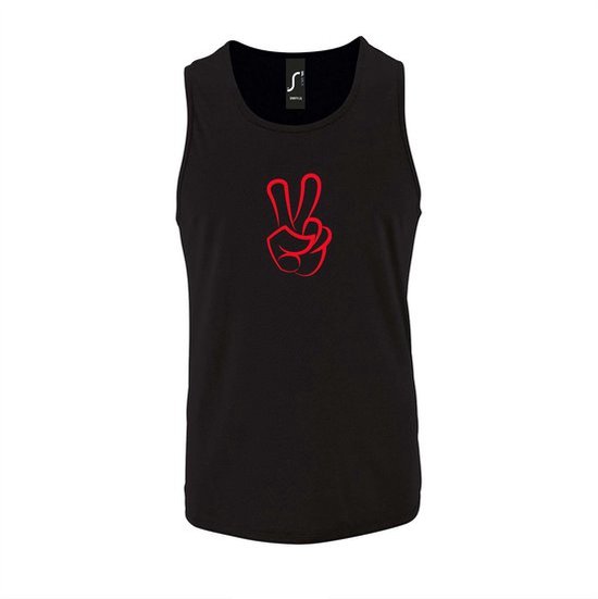 Zwarte Tanktop sportshirt met "Peace / Vrede teken" Print Rood Size XXL