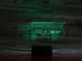 3D Led Lamp Met Gravering - RGB 7 Kleuren - Brandweer Auto