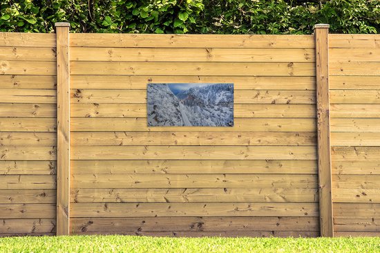Affiche de jardin Train à travers le paysage hivernal de la Suisse - 80x40 cm - Décoration murale Outdoor - Affiche de jardin - Toile de jardin - Affiche de clôture - Peinture de jardin