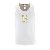 Witte Tanktop sportshirt met "Peace / Vrede teken" Print Goud Size M