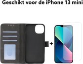 Apple iphone 13 mini hoesje bookcase zwart met pashouder + screen protector /iphone 13 mini bookcase black + tempert glass