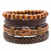 Leren armbanden set met houten kralen en touw | leren - natuurstenen - hout - kralen - geschenk | 20 - 25 cm flexibel cadeau - sinterklaas - kerst