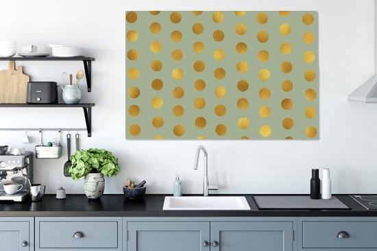 Motif de Luxe de points dorés sur fond vert 120x80 cm - Tirage photo sur toile (Décoration murale salon / chambre)