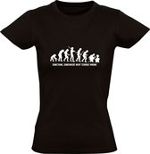Something, somewhere went terribly wrong | Dames T-shirt | Zwart | Er ging ergens iets vreselijk mis | Aap | Holbewoner | Mens | Darwin | Evolutie | Computer | Techniek | Humor | Grappig