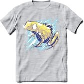 Dieren T-Shirt | Kikker shirt Heren / Dames | Wildlife frog kleding cadeau - Licht Grijs - Gemaleerd - M