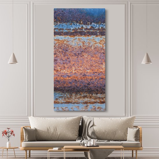 Canvas schilderij 80x160 cm - Wanddecoratie Roest - IJzer - Platen - Muurdecoratie woonkamer - Slaapkamer decoratie - Kamer accessoires - Schilderijen