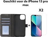 Apple iphone 13 pro max hoesje bookcase zwart met pas houder + 2x screen protector / iphone 13 pro max hoesje book case black + 2x tempert glas protectie