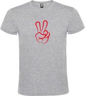Grijs  T shirt met  "Peace  / Vrede teken" print Rood size XS