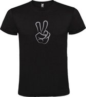 Zwart  T shirt met  "Peace  / Vrede teken" print Zilver size L