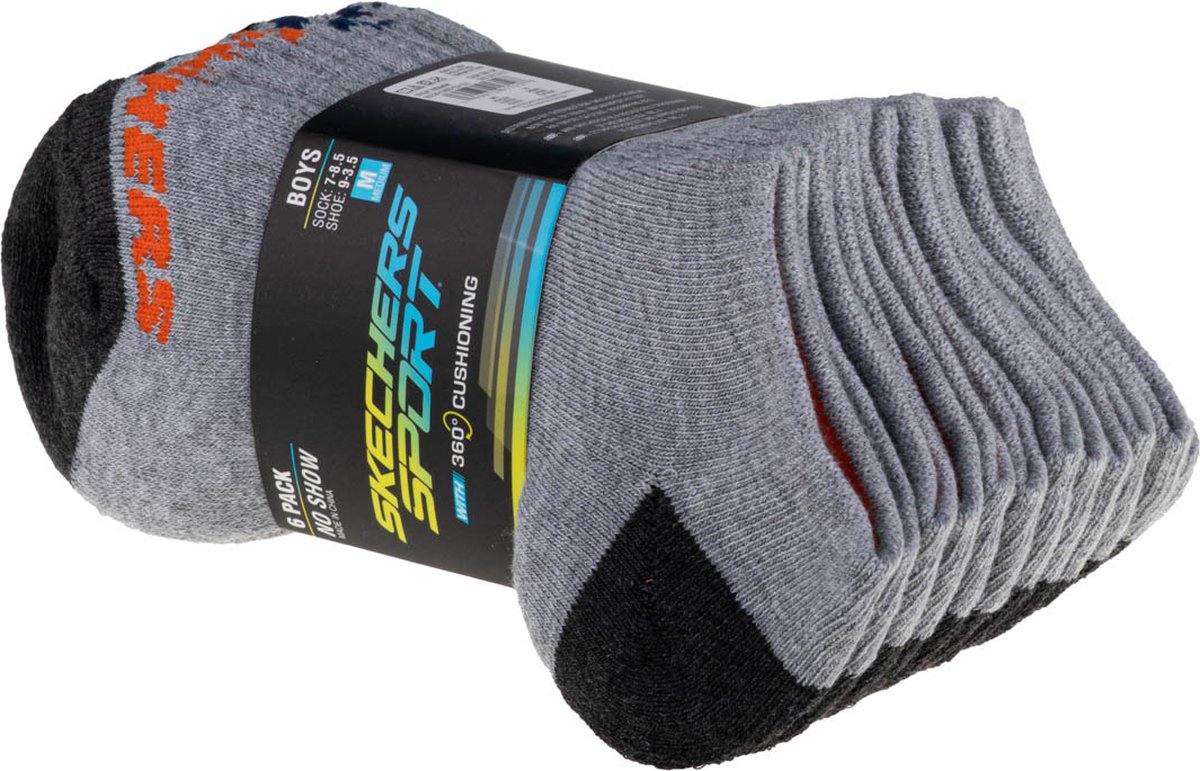 Skechers Boys 6pk No Show Socks S108264-GRY, voor een jongen, Grijs, Sokken, maat: 31-34