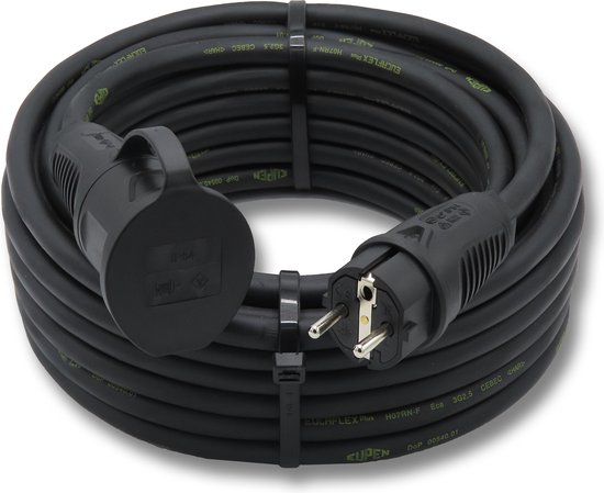 Verlengsnoer - 05 meter - 3G2.5 - Neopreen - IP44 - Randaarde - Zwarte polyamide stekkers - Verlengkabel