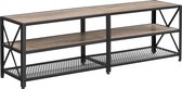 SISO-CO TV-meubel, TV-tafel, lowboard voor TV's tot 70 inch, TV-meubel met planken, stalen frame, TV-plank voor woonkamer, slaapkamer, grijs-zwart LTV095B02