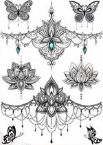 Tijdelijke tattoo - Tattoo nep - nep tatoeage - onderrug - vlinder - 8 stuks - vrouw - turquoise
