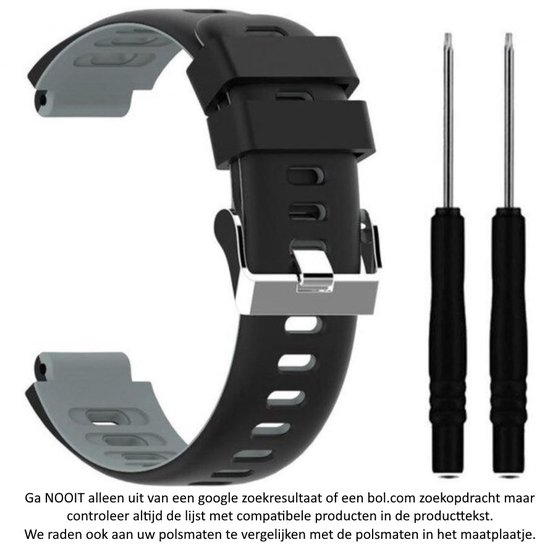 Bracelet de montre en silicone Zwart Grijs pour Garmin Forerunner 220, 230, 235, 620, 630, 735XT, Approach S20, S5 & S6 - bracelet de montre - Taille : voir photo de taille - bracelet - bracelet - silicone - caoutchouc