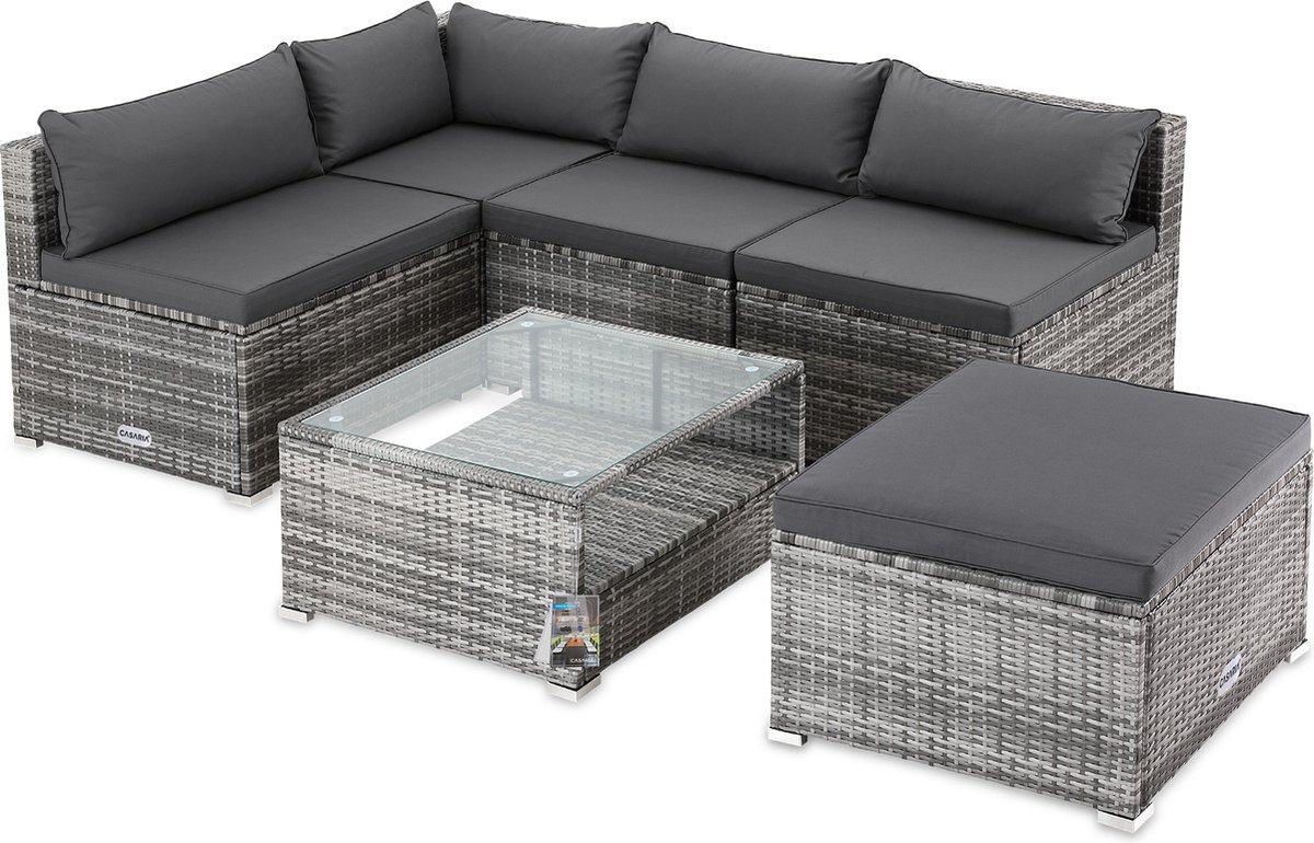 Casaria Polyrattan Loungeset - Incl. Kussens Tafel - Grijs Antraciet