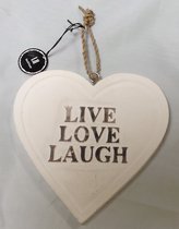 Houten tekst borden Hart Live Love Laugh 20 cm
