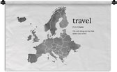 Wandkleed - Wanddoek - Europakaart in grijze waterverf met daarnaast het woord: travel - zwart wit - 60x40 cm - Wandtapijt