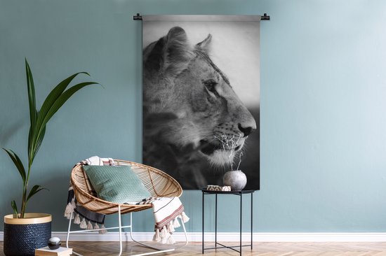 Tapisserie - Tapisserie - un tigre dans la jungle - noir et blanc - 90x135 cm - Tapisserie
