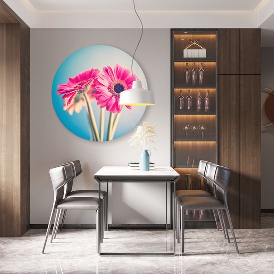 Artaza Dibond Cercle Mural Deux Oeillets Roses - Fleurs - Ø 90 cm - Groot - Cercle Mural - Tableau Rond - Pour Intérieur et Extérieur