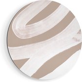 Artaza Dibond Muurcirkel Abstracte Kunst - Witte Strepen op Beige - Ø 70 cm - Wandcirkel - Rond Schilderij - Voor Binnen en Buiten