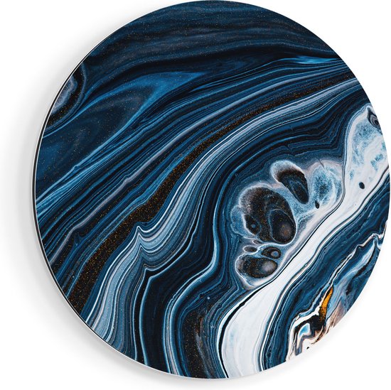 Artaza Dibond Muurcirkel Abstracte Kunst - Blauwe Verf - Ø 60 cm - Wandcirkel - Rond Schilderij - Voor Binnen en Buiten