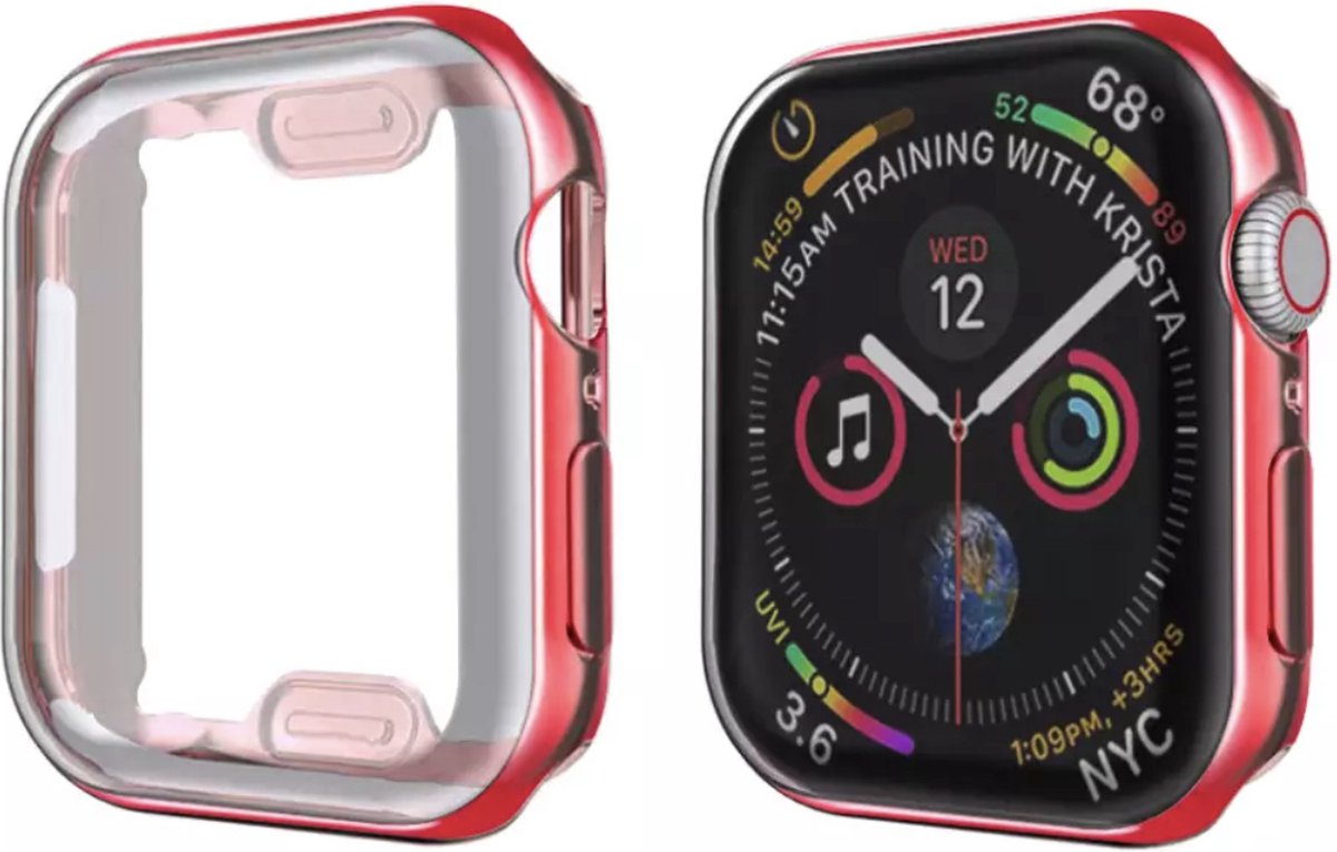 Apple Watch 44 mm Hoesje plus screen protector - iWatch full body case - 44 mm - Rood