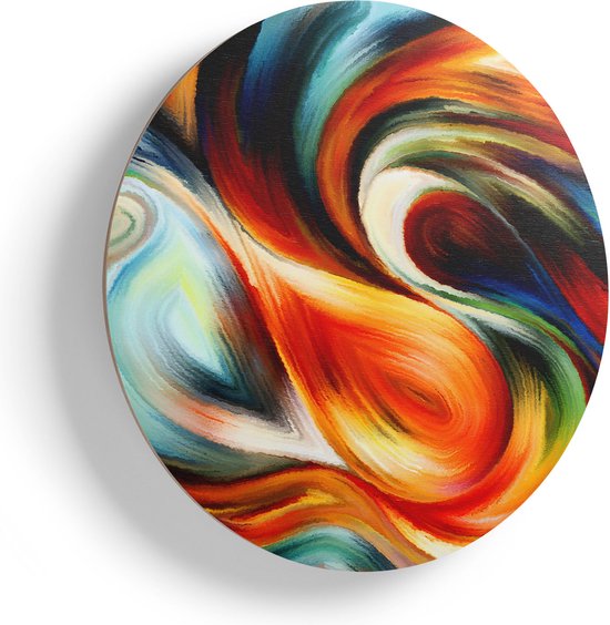 Artaza Houten Muurcirkel - Abstracte Kunst van Kleurrijke Verf - Ø 85 cm - Groot - Multiplex Wandcirkel - Rond Schilderij