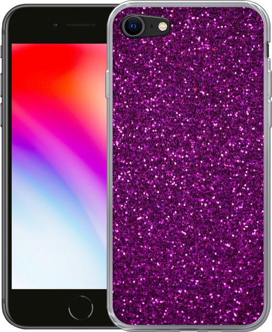 Coque pour iPhone SE 2020 - Texture pailletée violette et rose - Coque de téléphone en Siliconen
