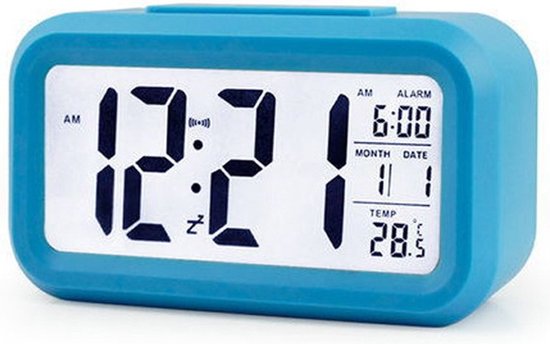 Digitale Wekker | Alarmklok | Inclusief temperatuurmeter | Met snooze en verlichtingsfunctie | Blauw