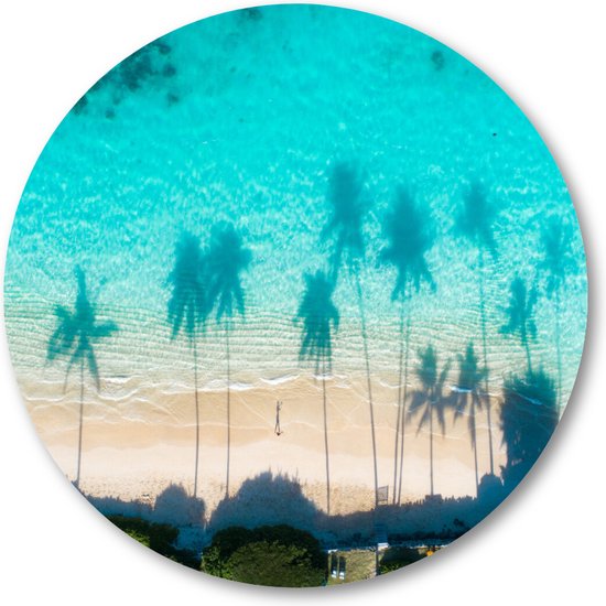 Dronefoto van de weerspiegelingen van de palmbomen in het turquoise water van de zee - Muurcirkel Forex 60cm - Wandcirkel voor binnen - Besteposter - Landschap - Natuur