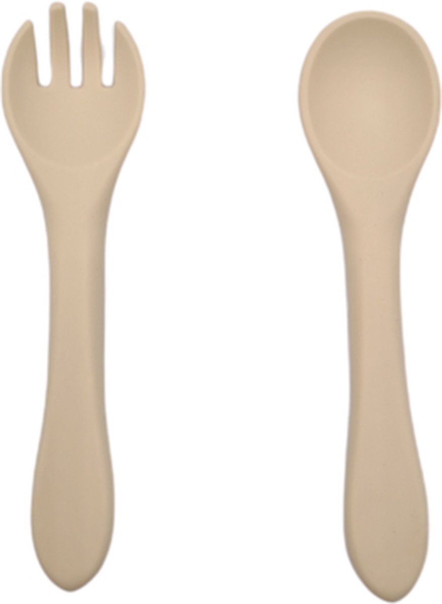 Goedkoopste Baby bestekset - Kinderbestek - Oefenbestek - Buigzaam - Flexibel - Vork en lepel - Peuterbestek - Beige