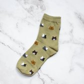 Hoge Kattensokken Groen (maat 35-42)  - Winter sokken - Herfstsokken - Katoenen sokken - Warme sokken