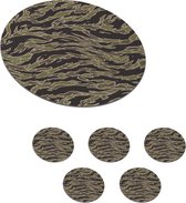 Onderzetters voor glazen - Rond - Camouflage patroon met strepen - 10x10 cm - Glasonderzetters - 6 stuks