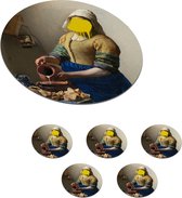 Onderzetters voor glazen - Rond - Het melkmeisje - Vermeer - Kunst - 10x10 cm - Glasonderzetters - 6 stuks