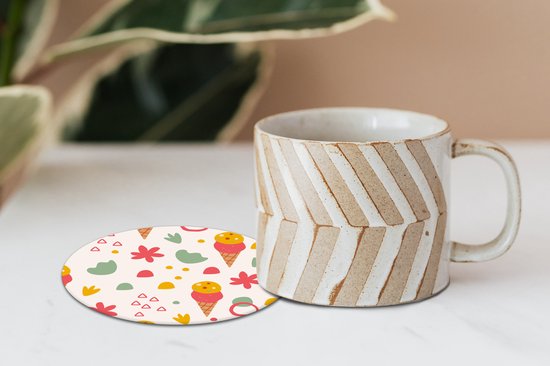 Onderzetters voor glazen - Rond - IJs - Design - Zomer - 10x10 cm - Glasonderzetters - 6 stuks
