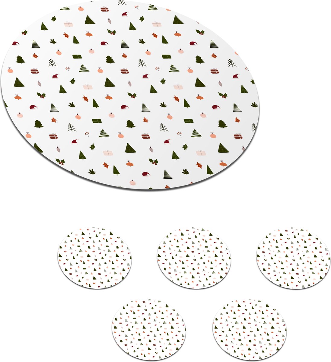 Onderzetters voor glazen - Rond - Winter - Patronen - Wit - 10x10 cm - Glasonderzetters - 6 stuks