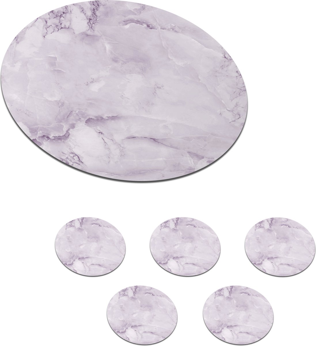 Onderzetters voor glazen - Rond - Marmer - Ader - Paars - 10x10 cm - Glasonderzetters - 6 stuks