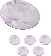 Sous-verres pour verres - Rond - Marbre - Veine - Violet - 10x10 cm - Sous-verres en verre - 6 pièces