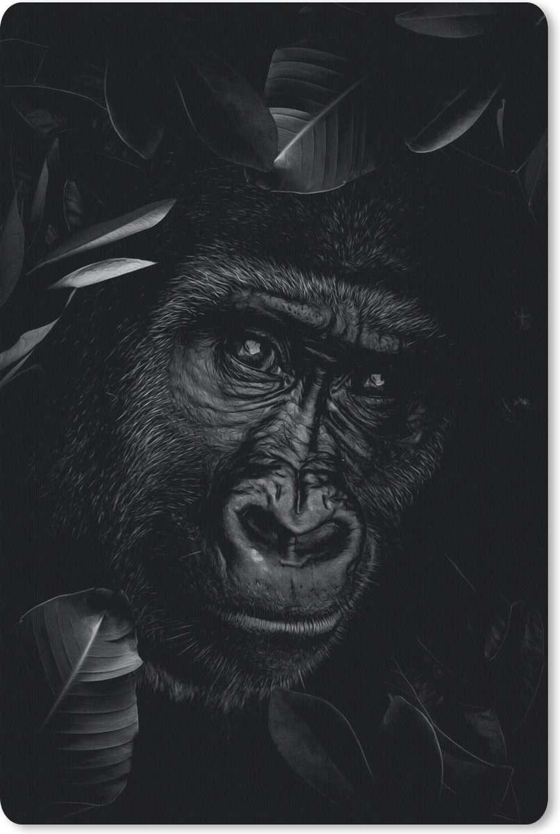 Muismat - Mousepad - Botanische aap tegen donkere achtergrond - zwart wit - 18x27 cm